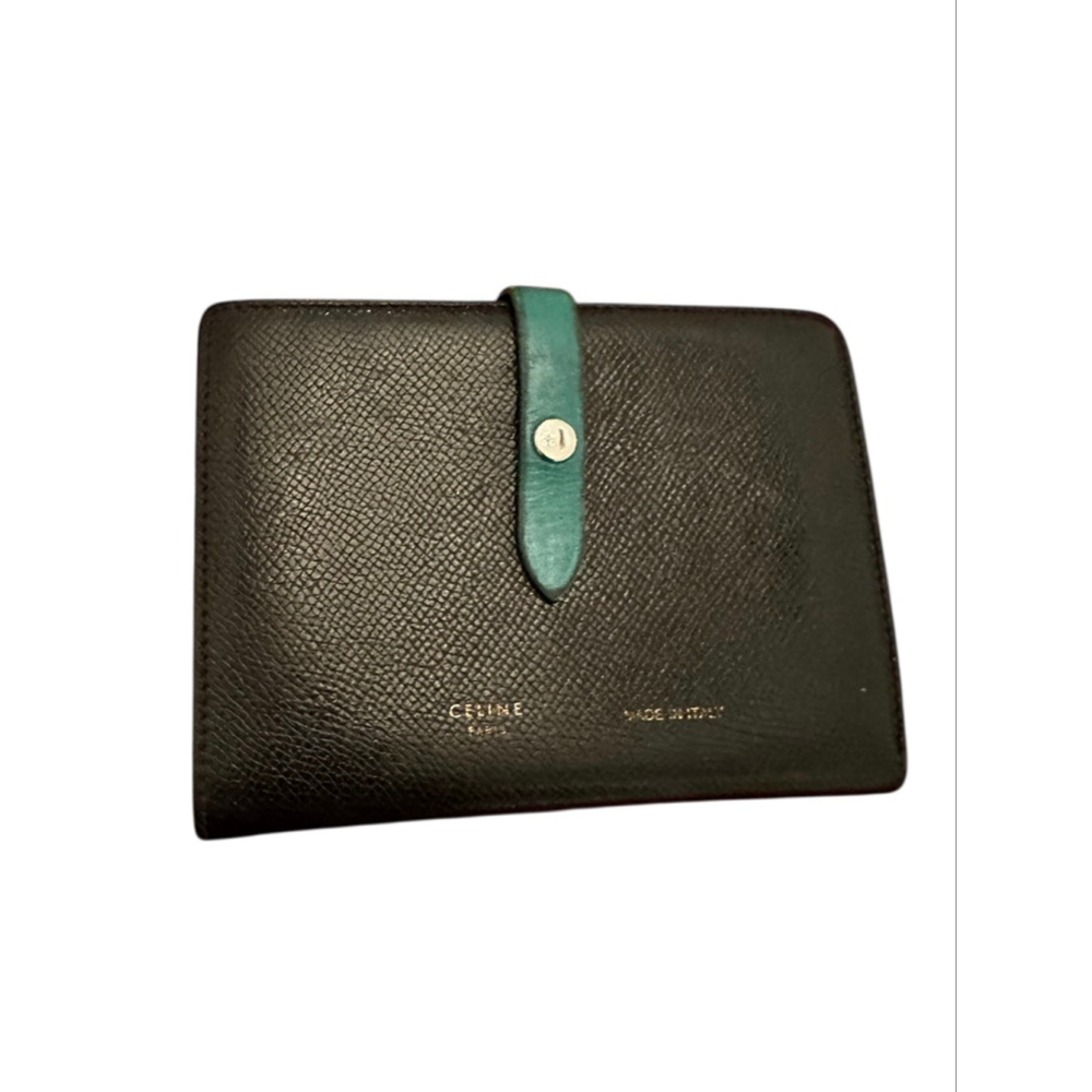 Celine Black and Green Leather Wallet Compact Wallet